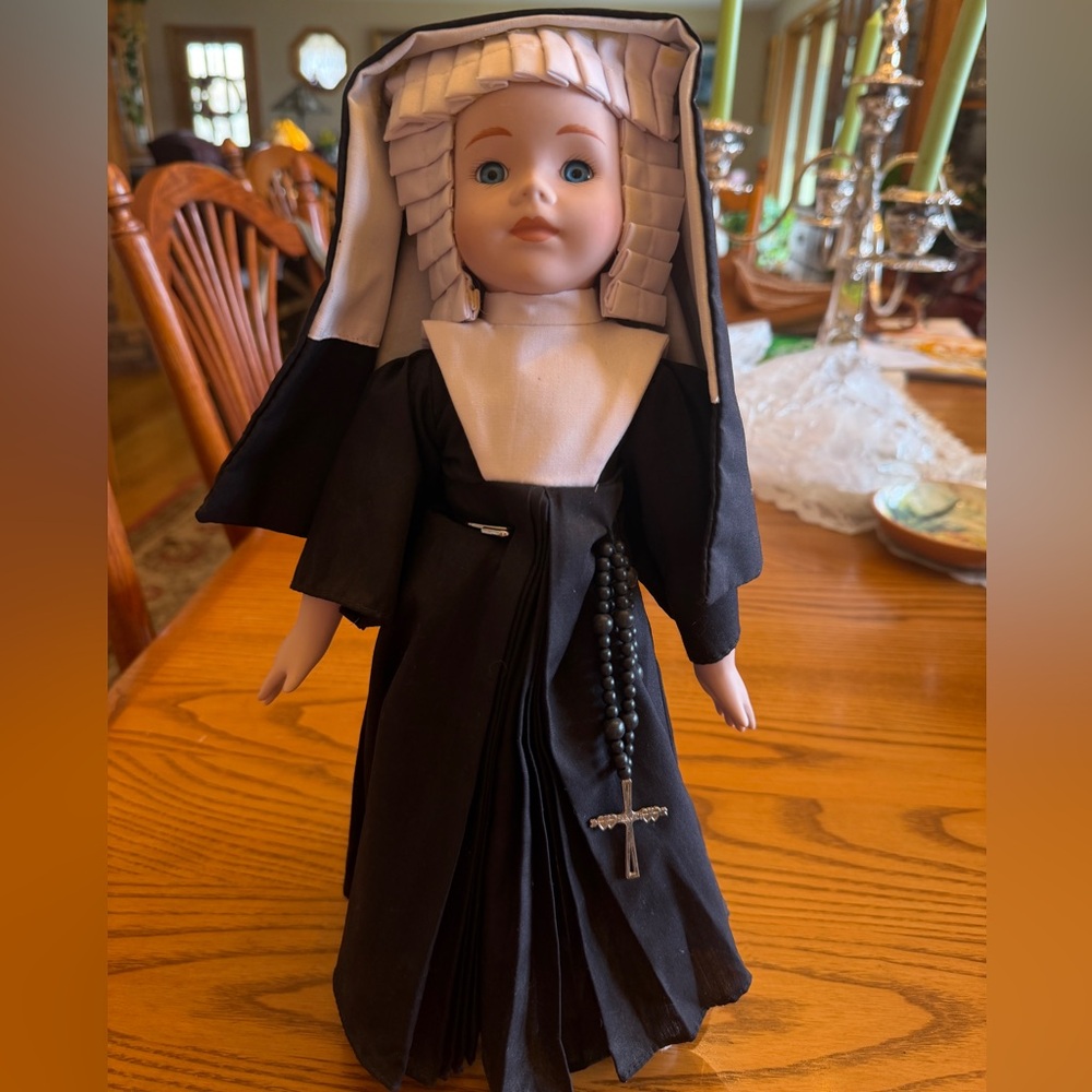Vintage Nun Doll in Black and White Habit